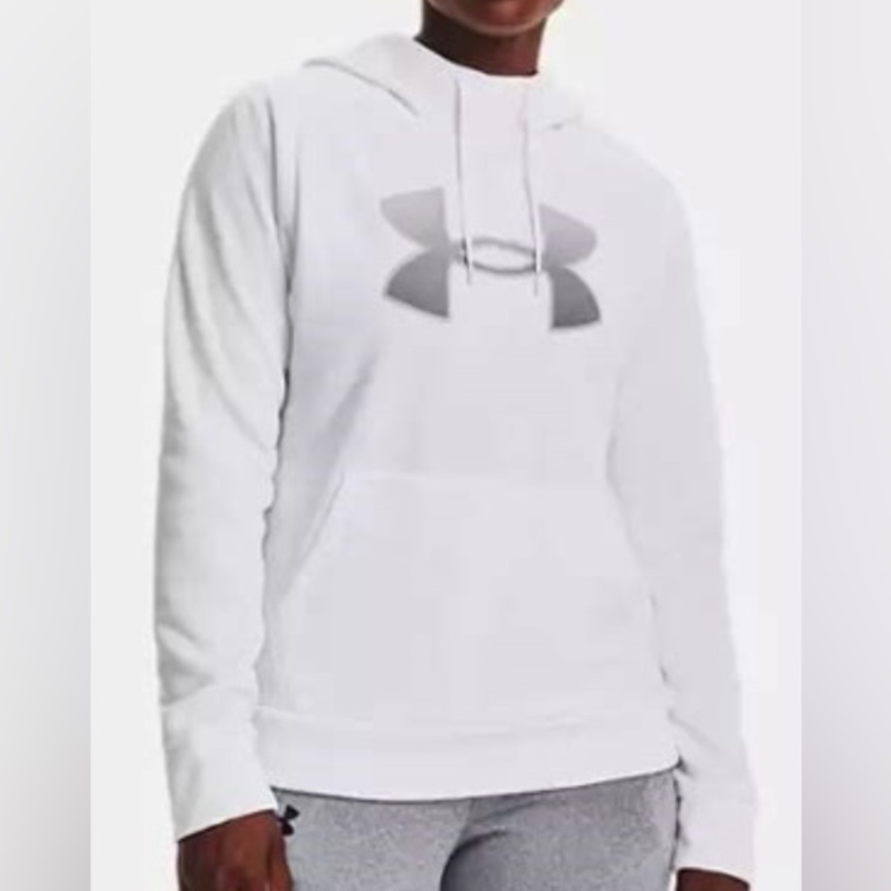 Under Armour Women’s Sz S White Fleece‎ Big Logo Pullover Hoodie